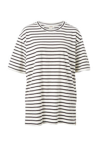 Longline Step Hem Tee - Vanilla /Phantom fine stripe - Sare StoreCeres LifeTee