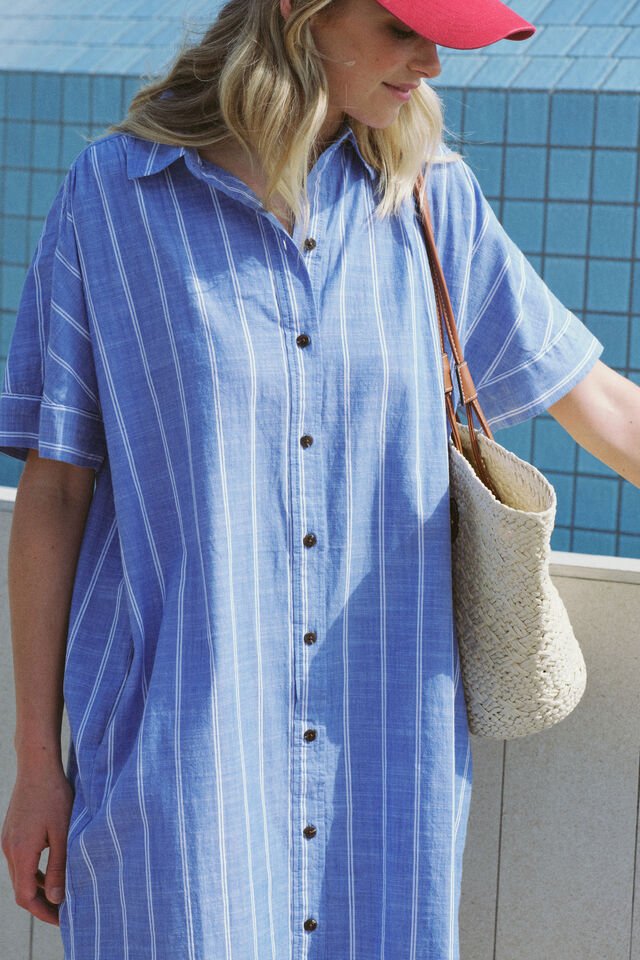 Mini Shirt Dress - Oxford Blue White Twin Stripe - Sare StoreCeres LifeMini Dress