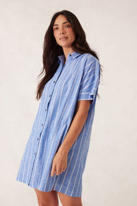 Mini Shirt Dress - Oxford Blue White Twin Stripe - Sare StoreCeres LifeMini Dress