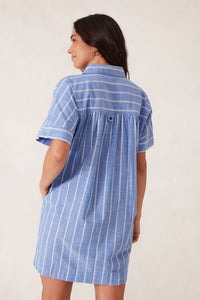 Mini Shirt Dress - Oxford Blue White Twin Stripe - Sare StoreCeres LifeMini Dress