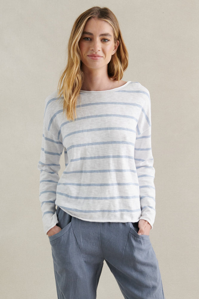 Minnie Top - White/Blue Stripe - Sare StoreLittle LiesKnit