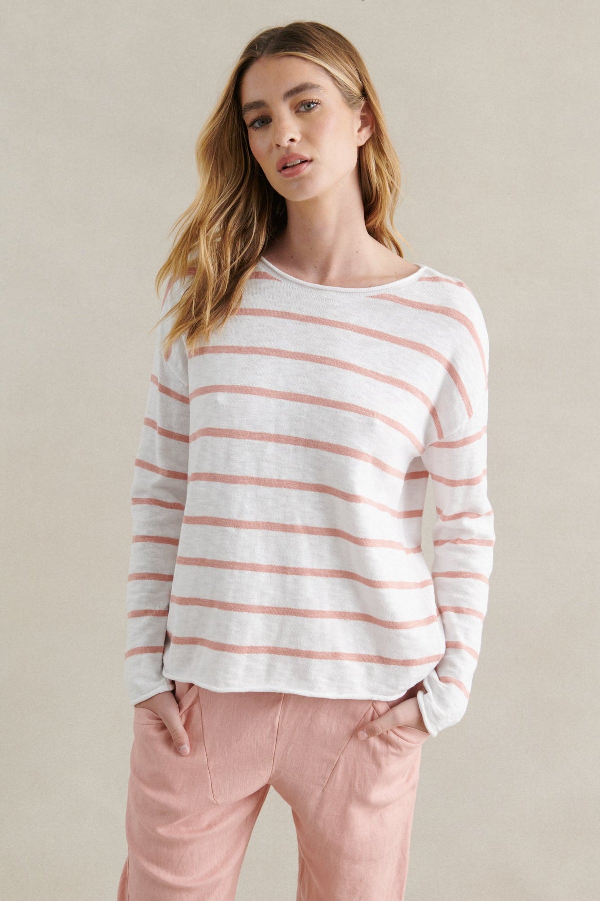 Minnie Top - White/Peach Stripe - Sare StoreLittle LiesKnit