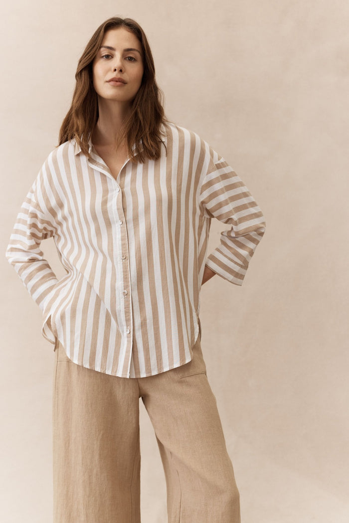 Mya Stripe Shirt - Taupe/White - Sare StoreLittle LiesShirt