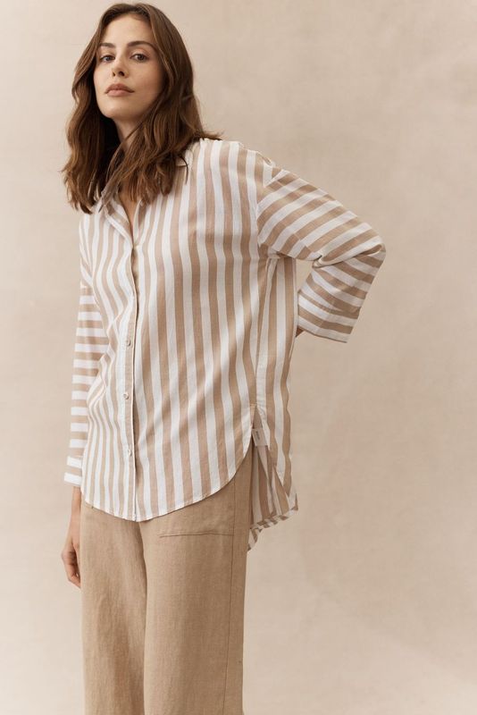 Mya Stripe Shirt - Taupe/White - Sare StoreLittle LiesShirt