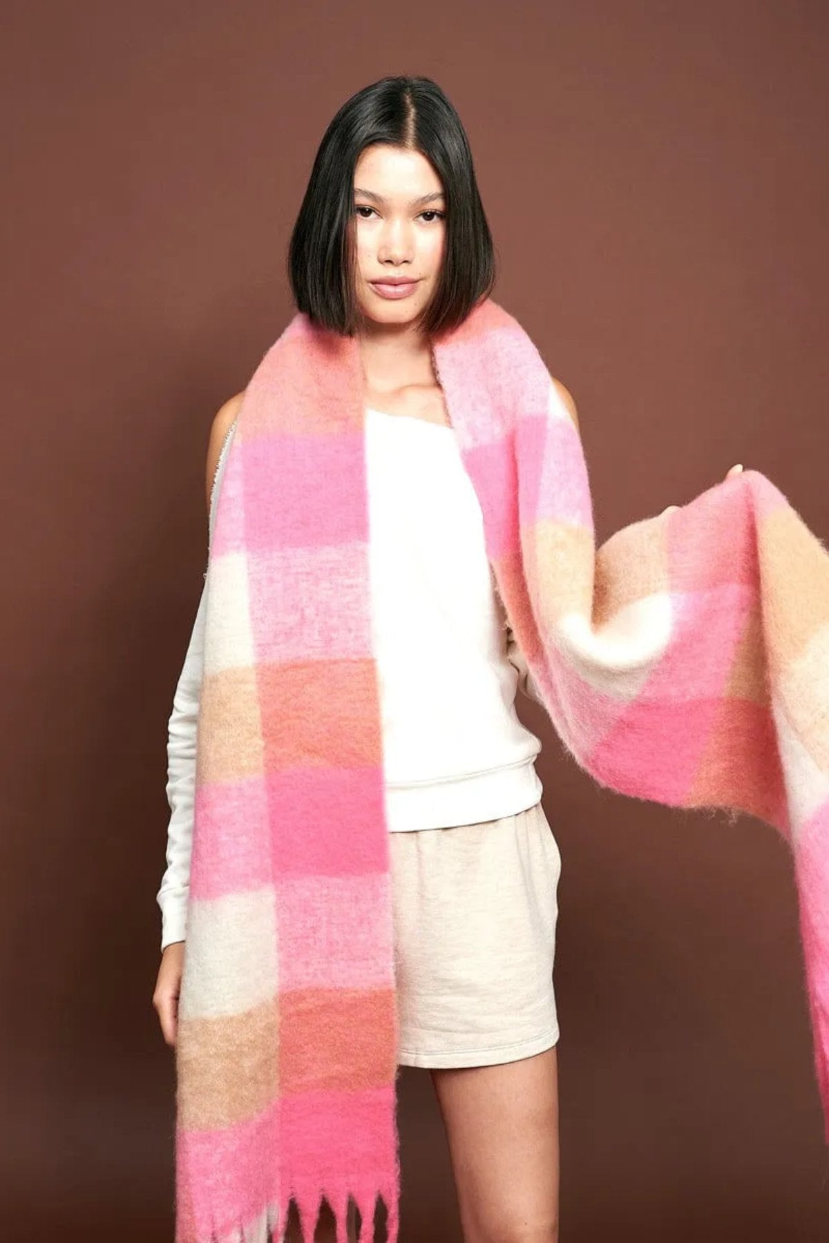 Neon Pink Checkered Fluffy Scarf - Sare StoreAngels WhisperScarf