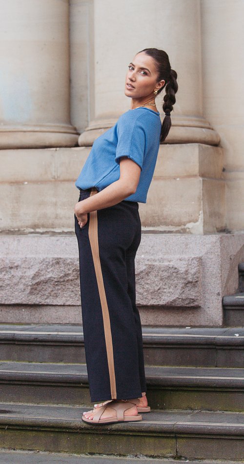 Noah Cropped Pant - Navy Camel Stripe - Sare StoreFeather and NoisePants