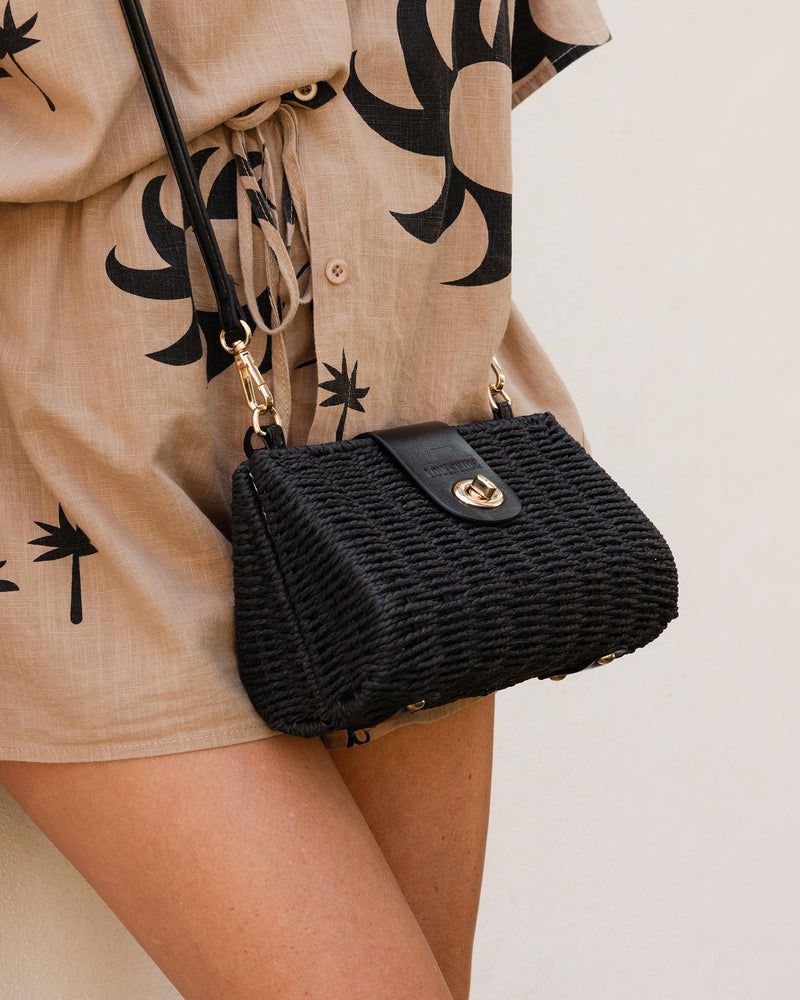 Ophelia Raffia Crossbody Bag - Black - Sare StoreLouenhideHandbag