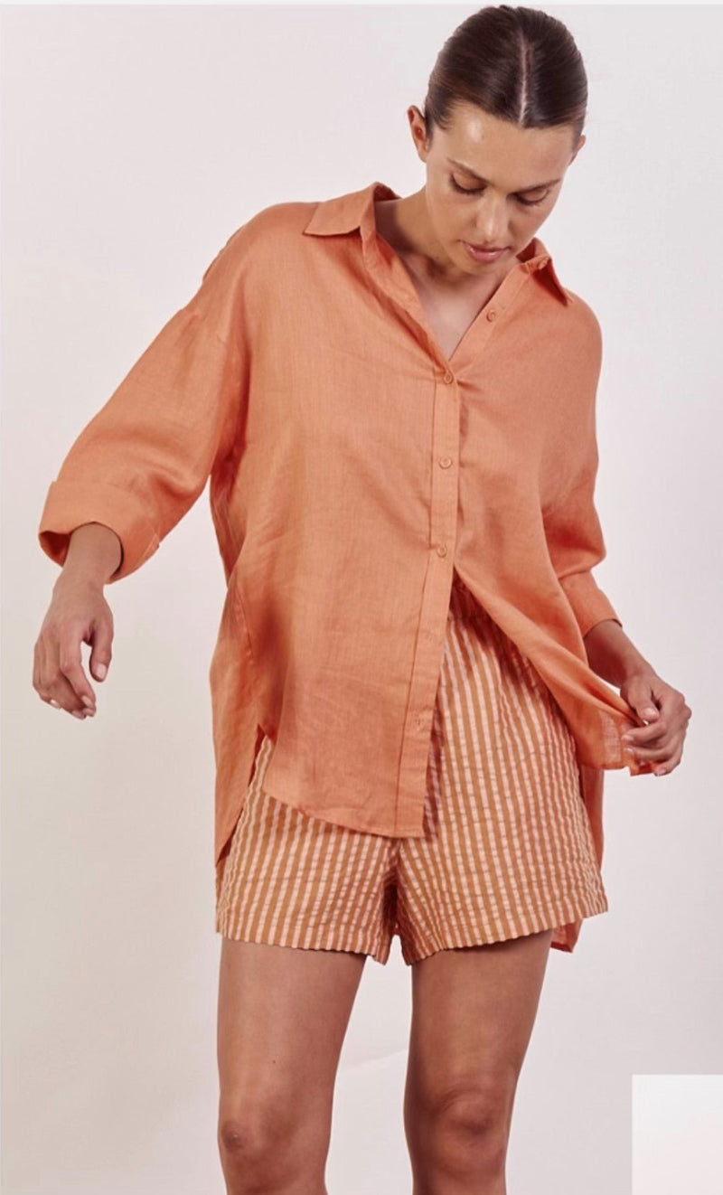 Orange Linen Boyfriend Shirt - Sare StoreLittle LiesShirts