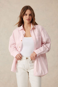 Oversized Poplin Shirt Iced Pink/White/Red Stripe - Sare StoreCeres LifeShirt