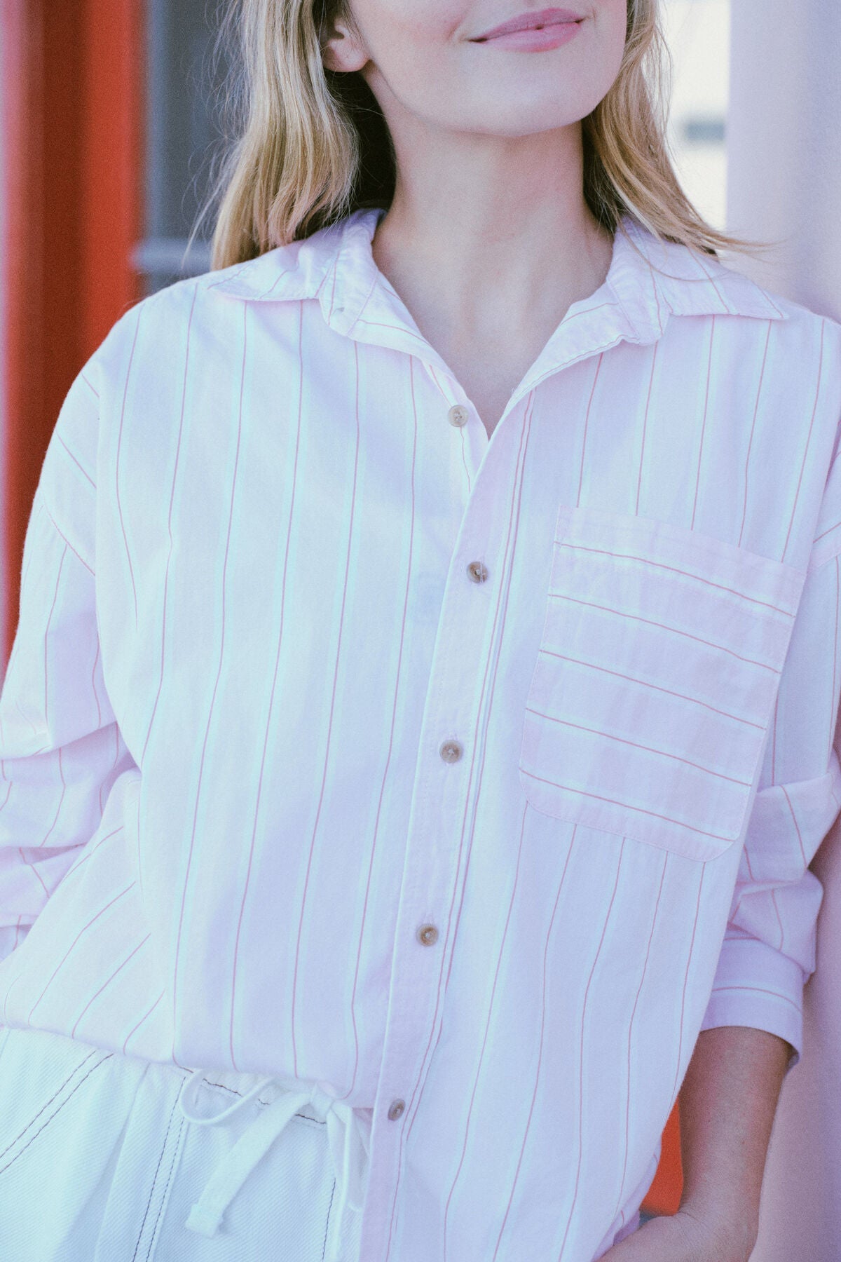 Oversized Poplin Shirt Iced Pink/White/Red Stripe - Sare StoreCeres LifeShirt