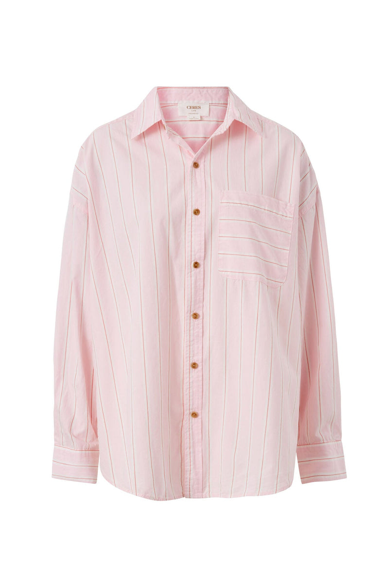 Oversized Poplin Shirt Iced Pink/White/Red Stripe - Sare StoreCeres LifeShirt