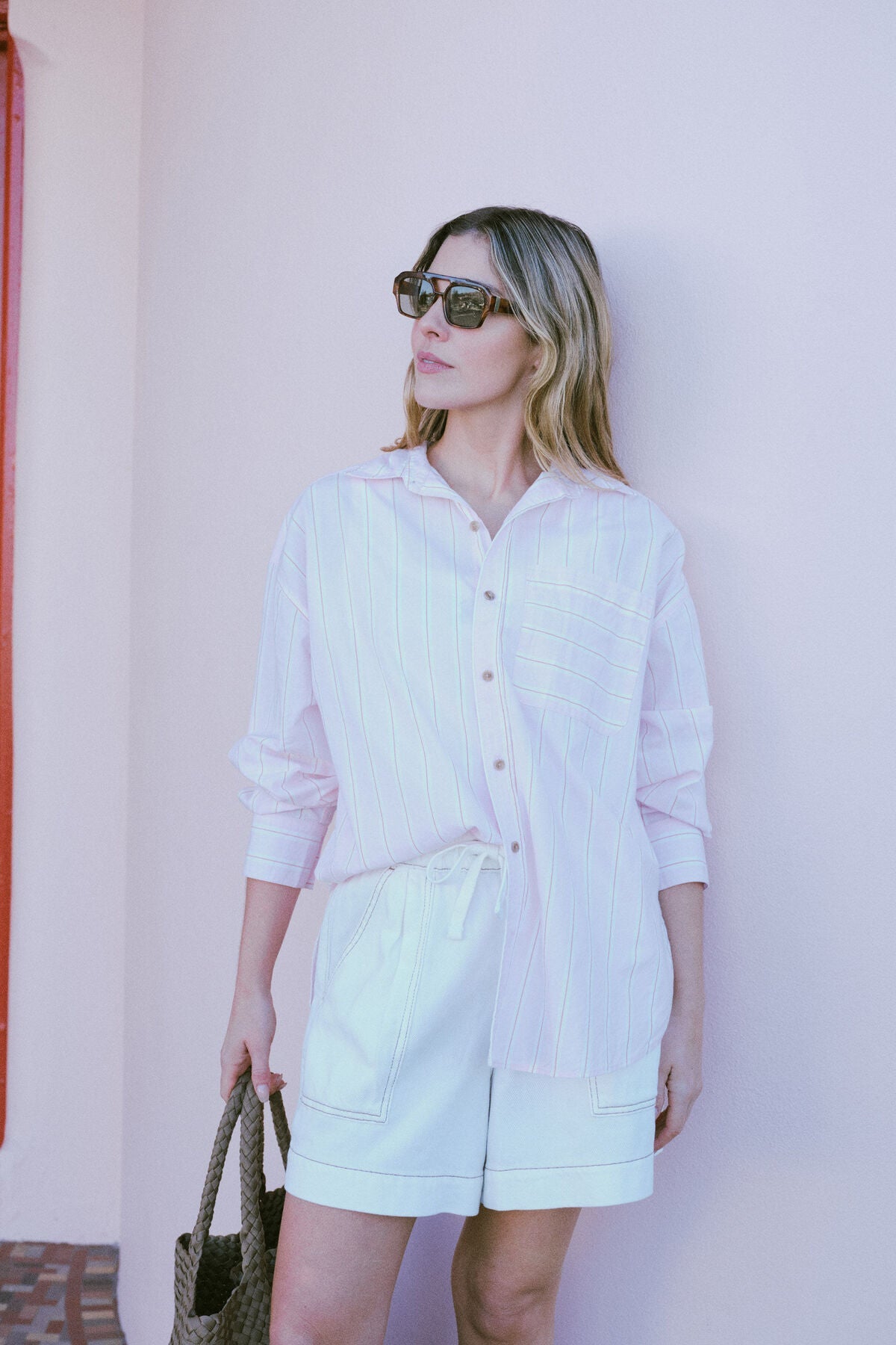 Oversized Poplin Shirt Iced Pink/White/Red Stripe - Sare StoreCeres LifeShirt