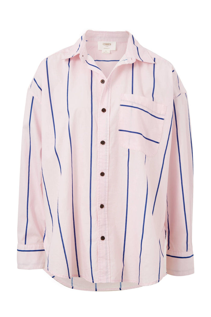 Oversized Poplin Shirt Pink/Blue Stripe - Sare StoreCeres LifeShirt