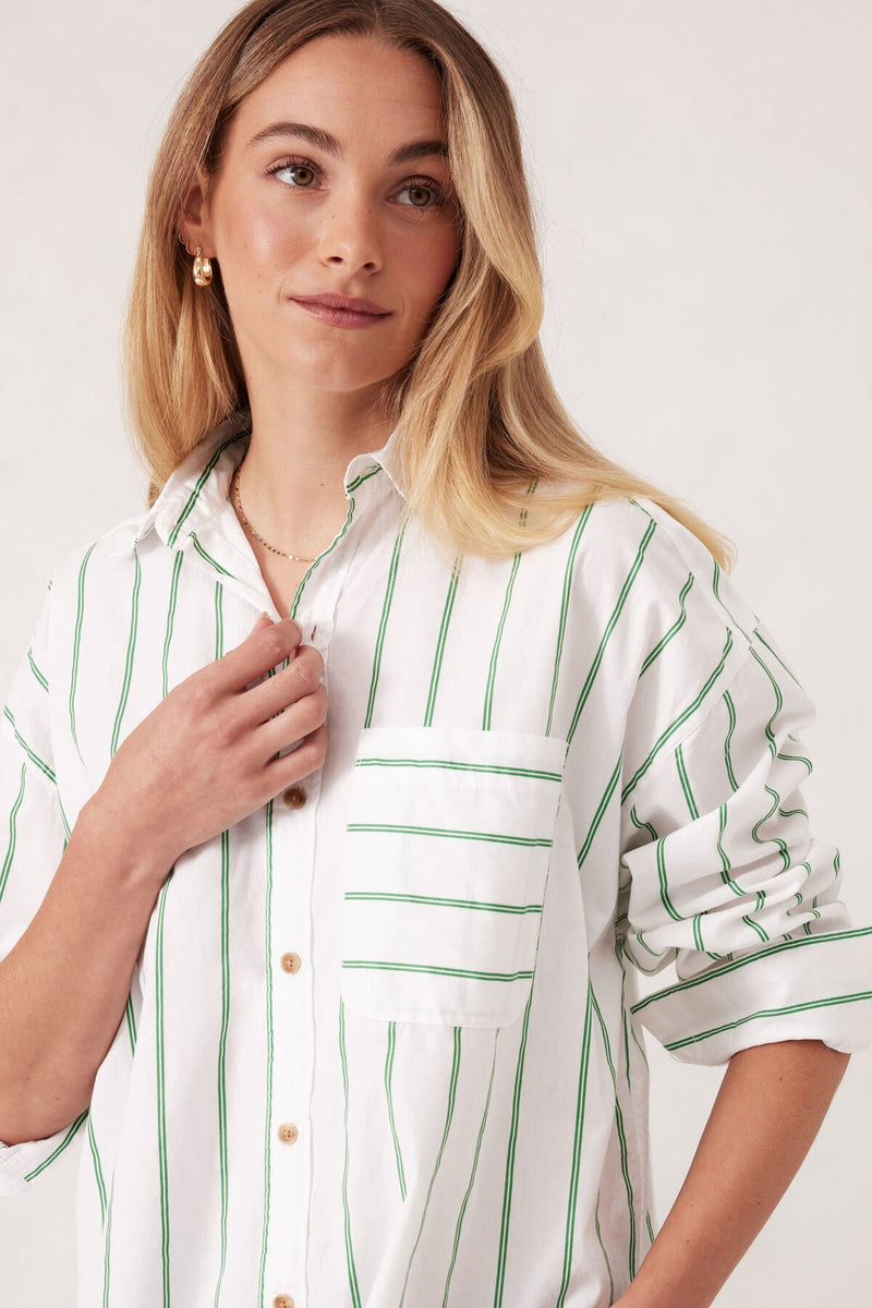 Oversized Shirt - Grass Fine Twin Stripe - Sare StoreCeres Life