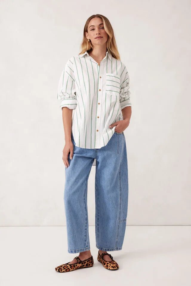 Oversized Shirt - Grass Fine Twin Stripe - Sare StoreCeres Life