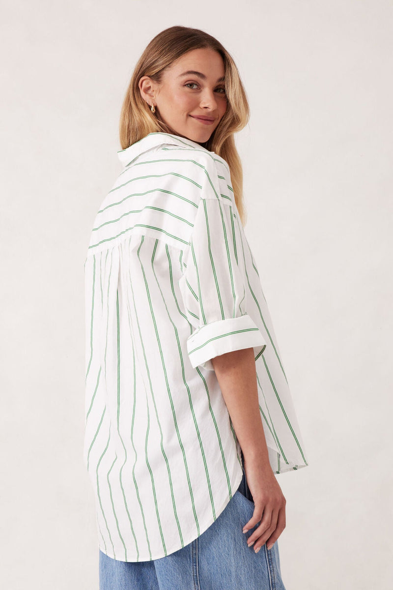 Oversized Shirt - Grass Fine Twin Stripe - Sare StoreCeres Life