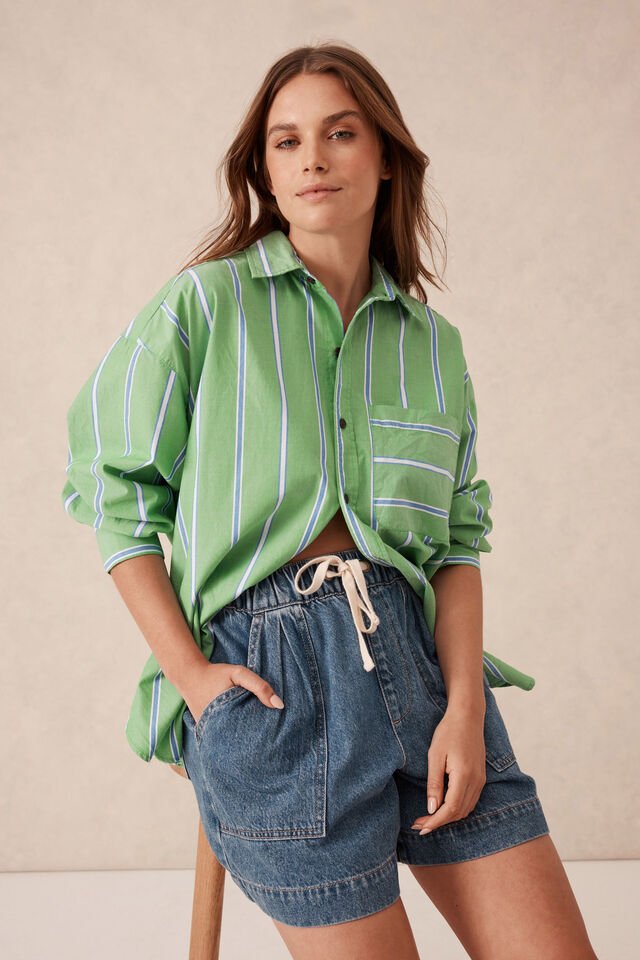 Oversized Shirt - Grass/Green & Oxford Blue Stripe - Sare StoreCeres LifeOversized Shirt