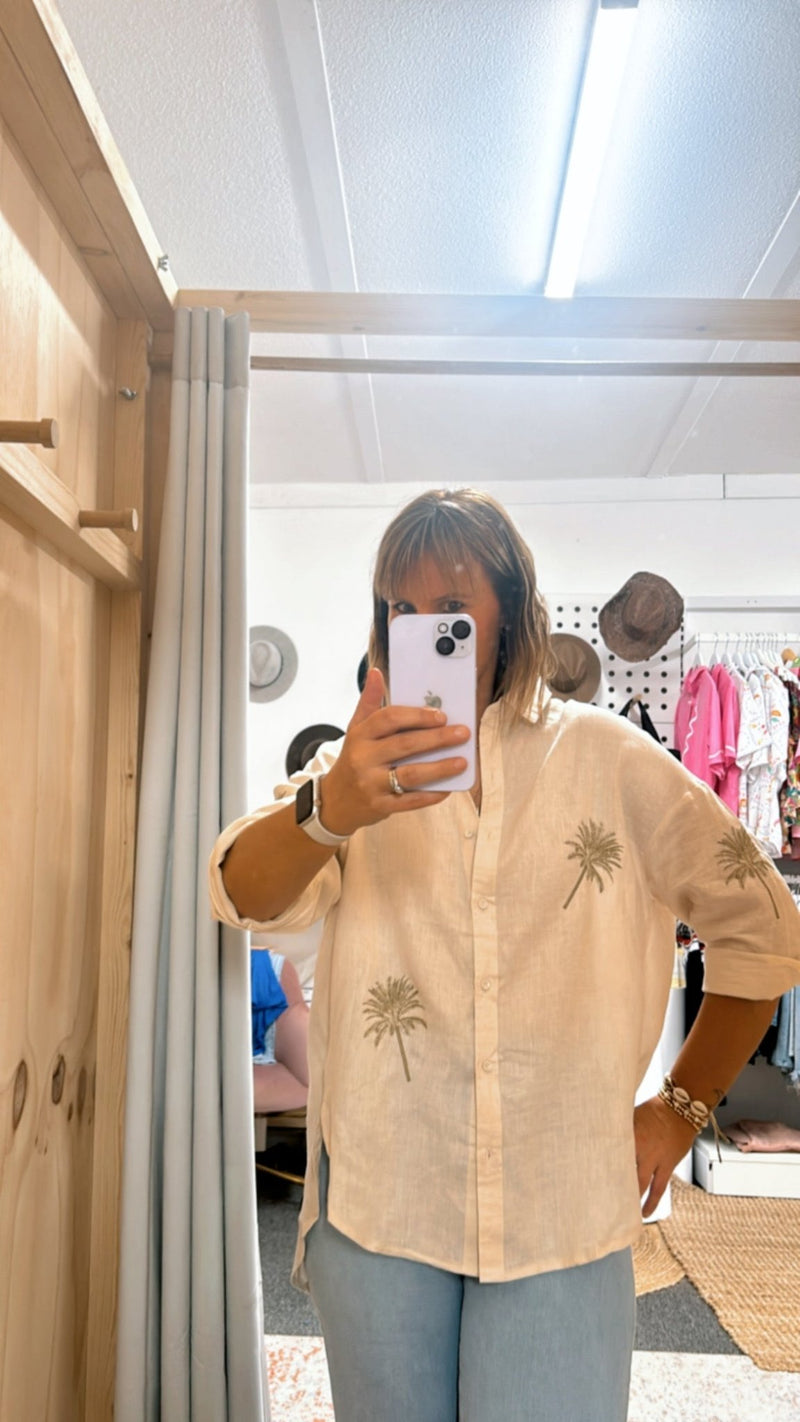 Palm Embroidered Shirt – Beige - Sare StoreLittle LiesShirt