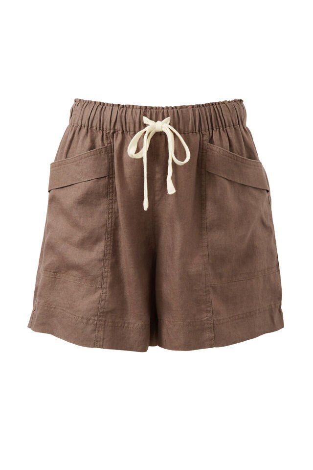 Panelled Pull On Short - Choc Linen - Sare StoreCeres LifeShorts