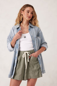 Panelled Pull On Short - Khaki Linen - Sare StoreCeres LifeShorts