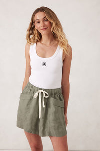 Panelled Pull On Short - Khaki Linen - Sare StoreCeres LifeShorts