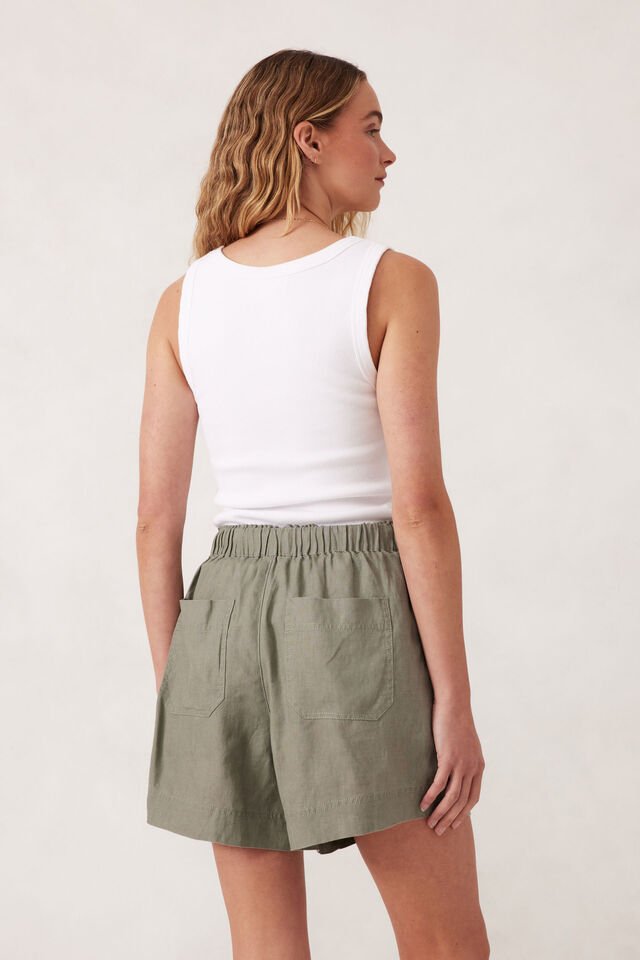 Panelled Pull On Short - Khaki Linen - Sare StoreCeres LifeShorts