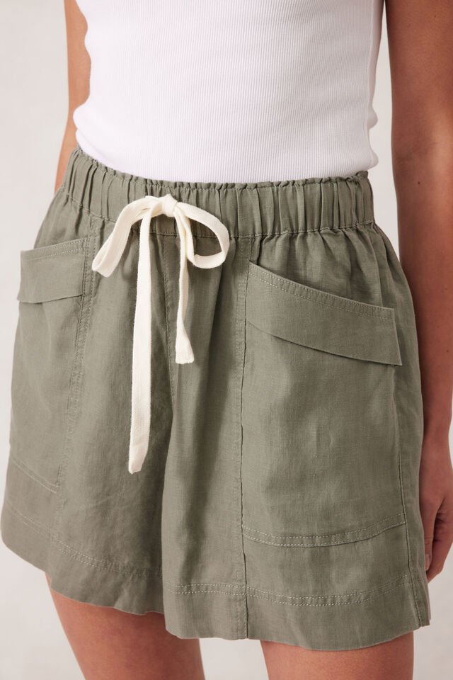 Panelled Pull On Short - Khaki Linen - Sare StoreCeres LifeShorts