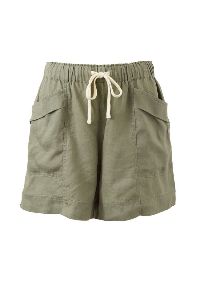 Panelled Pull On Short - Khaki Linen - Sare StoreCeres LifeShorts