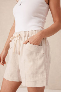 Panelled Pull On Short - Natural Linen - Sare StoreCeres LifeShorts