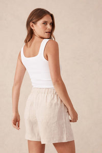 Panelled Pull On Short - Natural Linen - Sare StoreCeres LifeShorts