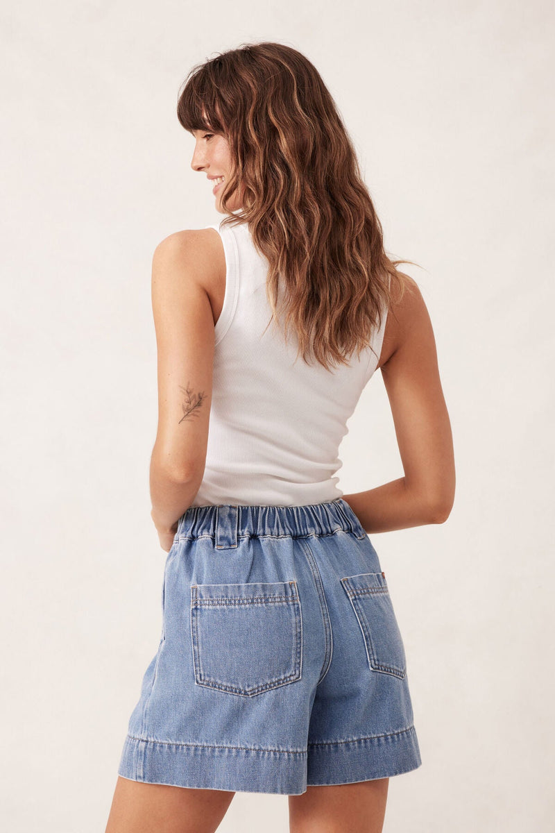 Pleat Front Shorts - Mid Blue Wash - Sare StoreCeres LifeShorts