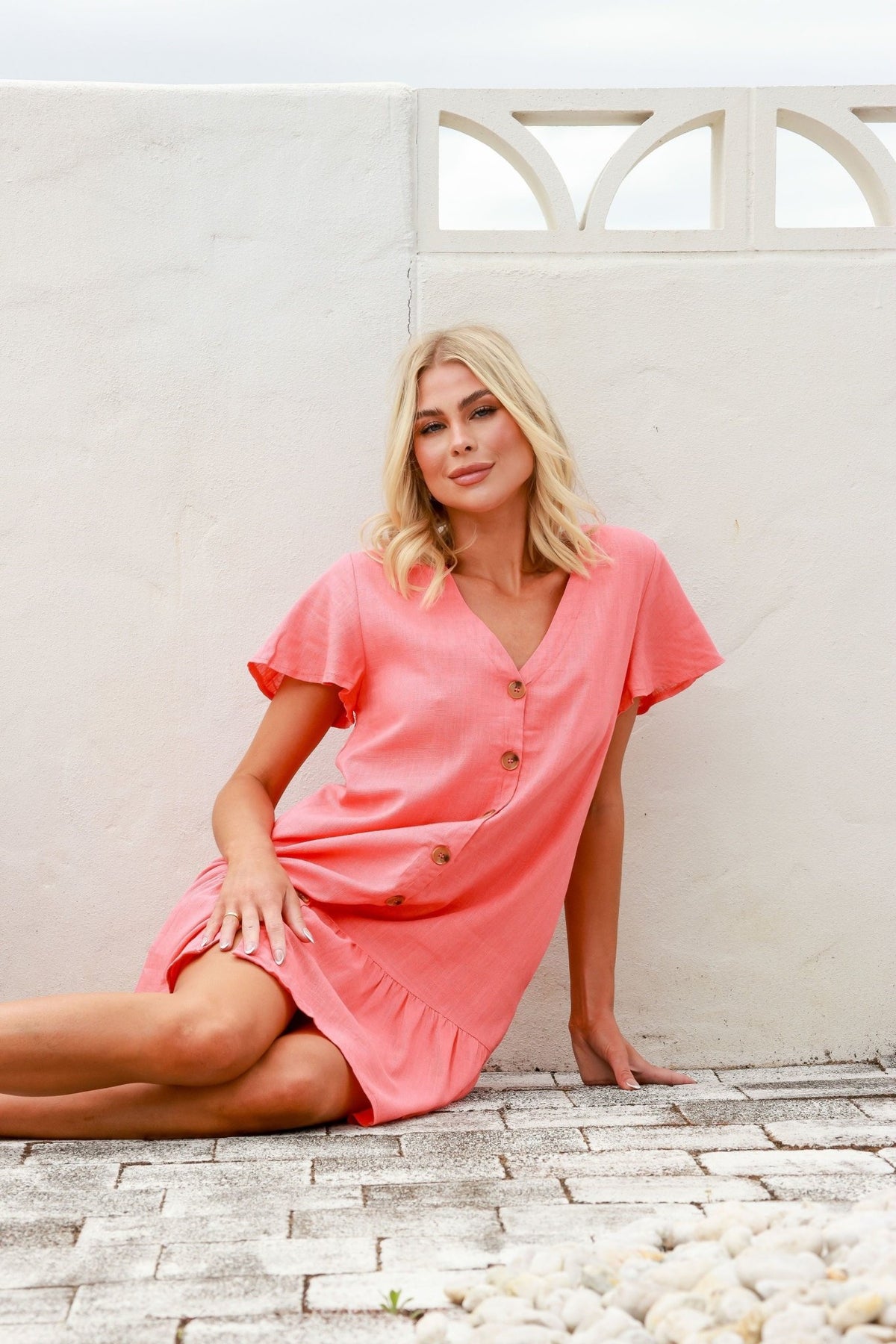 Quinn Linen Dress - Coral - Sare StoreMiracle FashionDress