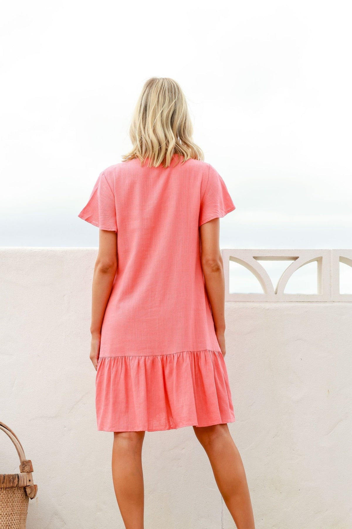 Quinn Linen Dress - Coral - Sare StoreMiracle FashionDress