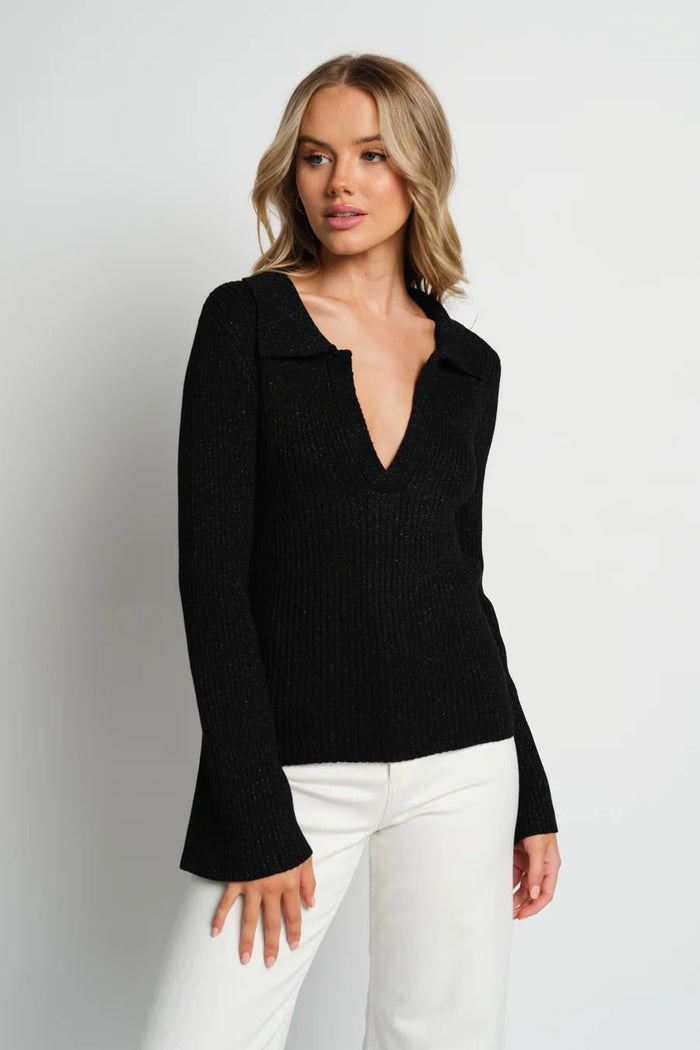 Quinn Long Sleeve Knit Top - Black Metallic - Sare StoreApero LabelKnit