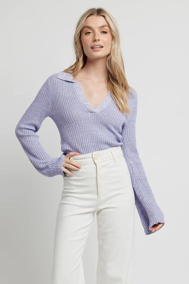 Quinn Long Sleeve Knit Top - Lilac/White Marle - Sare StoreApero LabelKnit
