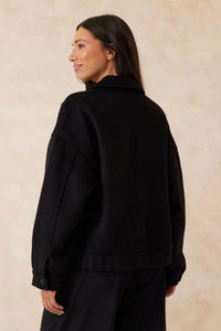 Relaxed Collared Bomber Jacket - Black Wool Blend - Sare StoreCeres LifeJacket