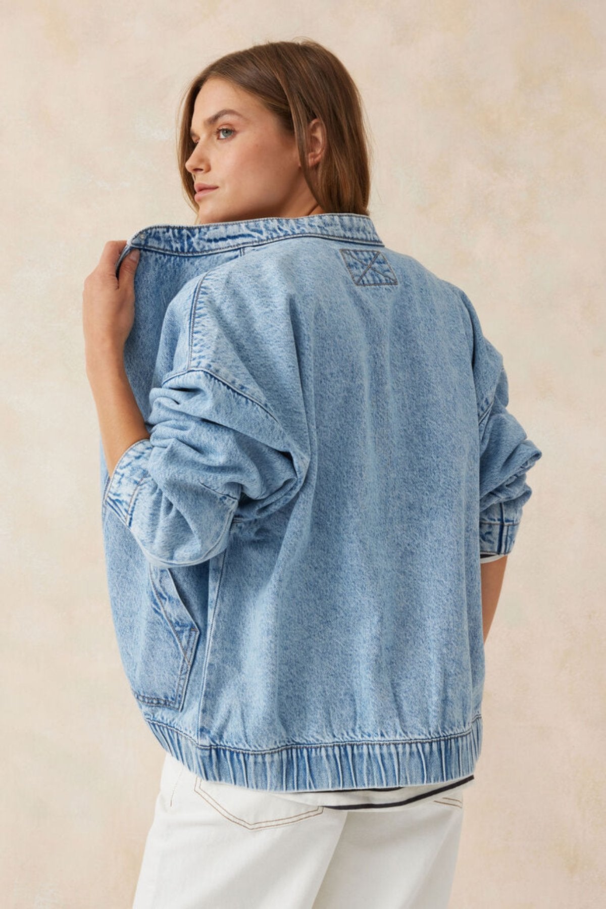 Relaxed Denim Bomber Jacket - Mid Blue - Sare StoreCeres LifeJacket