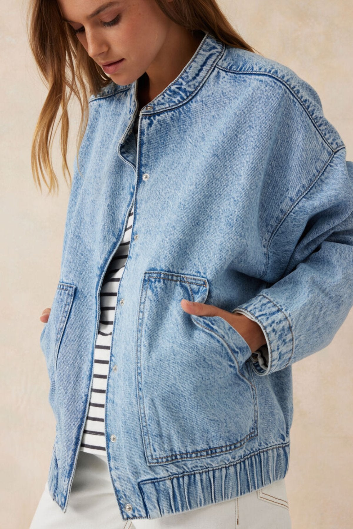 Relaxed Denim Bomber Jacket - Mid Blue - Sare StoreCeres LifeJacket