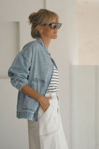 Relaxed Denim Bomber Jacket - Mid Blue - Sare StoreCeres LifeJacket