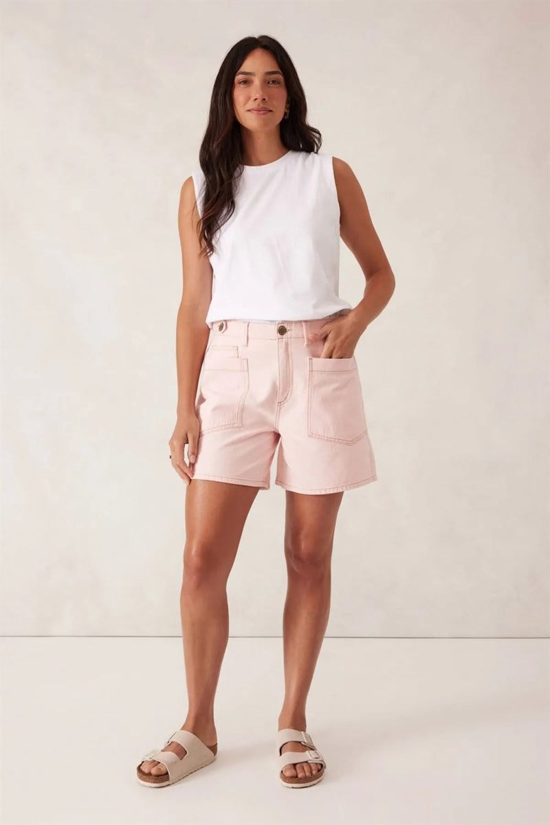 Relaxed Front Pocket Tab Short - Washed Coral Stripe - Sare StoreCeres LifeShorts