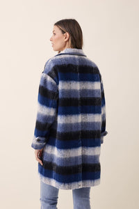 Relaxed Mid Length Coat In Wool Blend-Ombre Check/White Blue - Sare StoreCeres LifeCoat