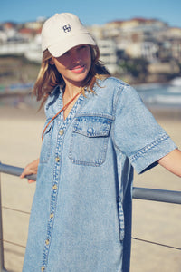 Relaxed Short Sleeve Shirt Dress - Vintage Blue Denim - Sare StoreCeres LifeDress