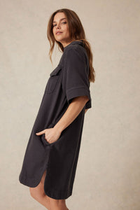 Relaxed Short Sleeve Shirt Dress - Washed Black Twill - Sare StoreCeres LifeDress