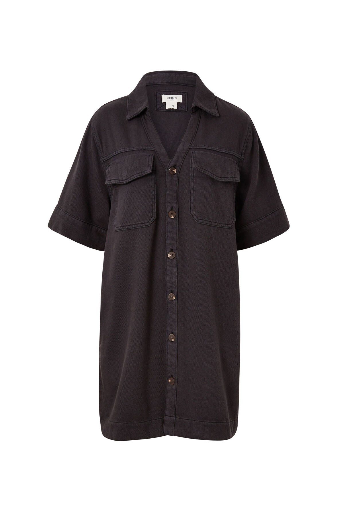 Relaxed Short Sleeve Shirt Dress - Washed Black Twill - Sare StoreCeres LifeDress