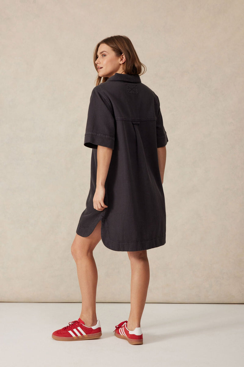 Relaxed Short Sleeve Shirt Dress - Washed Black Twill - Sare StoreCeres LifeDress