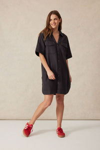 Relaxed Short Sleeve Shirt Dress - Washed Black Twill - Sare StoreCeres LifeDress