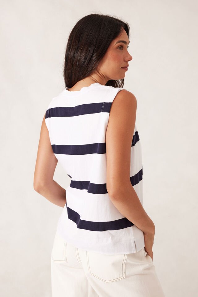 Relaxed Sleeveless Tee - White/New Navy Bold Stripe - Sare StoreCeres LifeTee