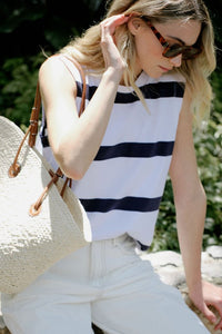 Relaxed Sleeveless Tee - White/New Navy Bold Stripe - Sare StoreCeres LifeTee