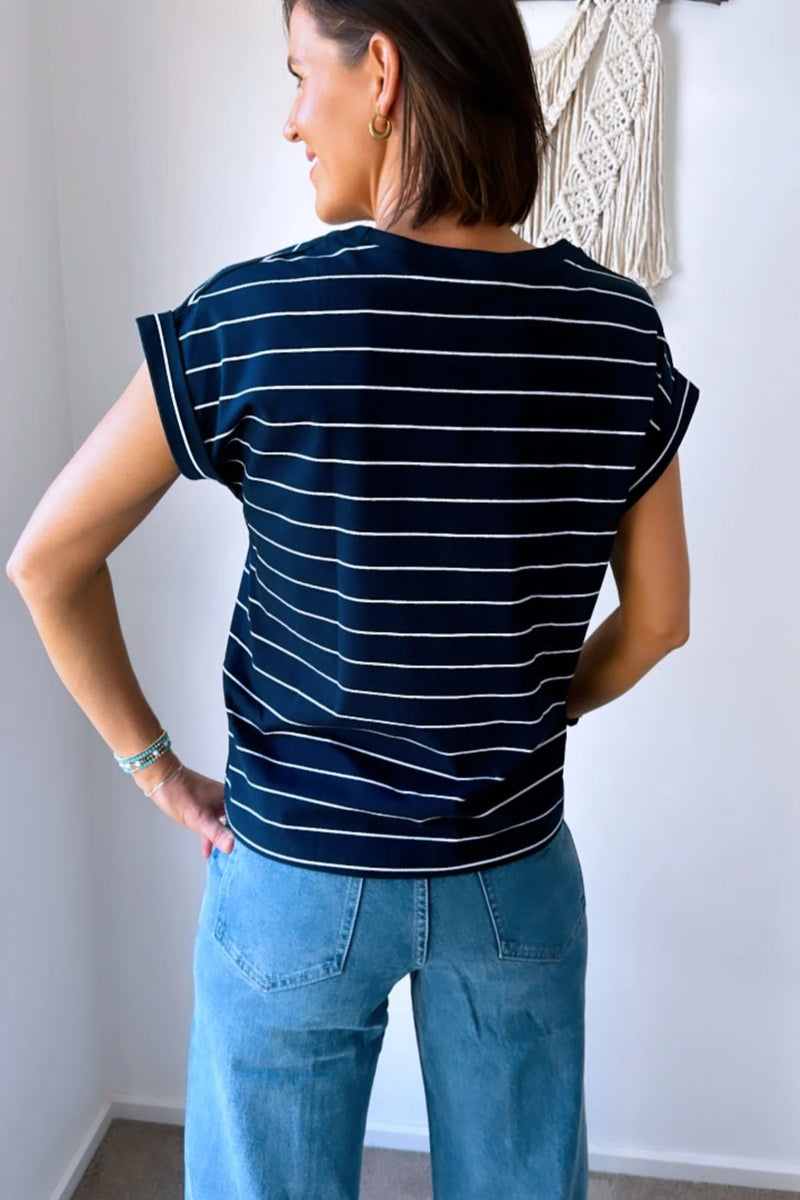 Rhodes Tee - Navy with White Stripe - Sare StoreLittle LiesT-shirt