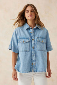 Short Sleeve Boxy Shirt - Vintage Blue Denim - Sare StoreCeres LifeShirt